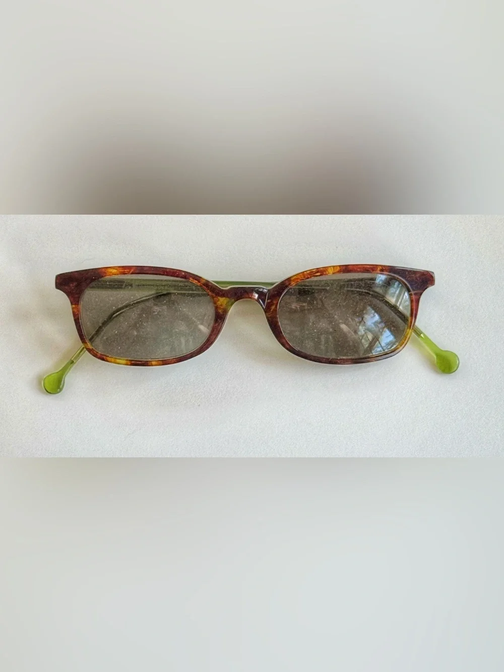 Vintage Rectangular LA Eyeworks Tortoiseshell Sunglasses with Green Temple
